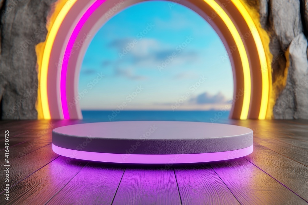 Fototapeta premium abstract technology advertisement, cinematic style, sleek tone, packaging design, lifestyle setting, natural light, neon lights, calm mood, close-up, natural background