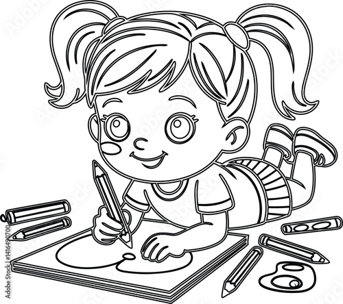 Adorable Girl Drawing Coloring Page and Creative Fun for Kids