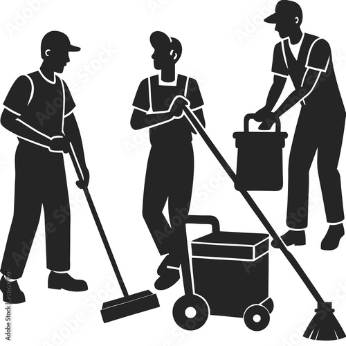 set of House cleaning person vector silhouette illustration isolated on white background