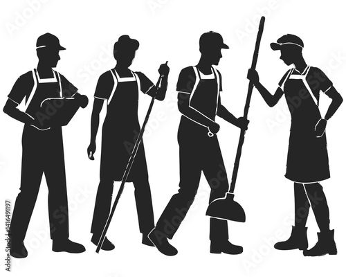 set of House cleaning person vector silhouette illustration isolated on white background