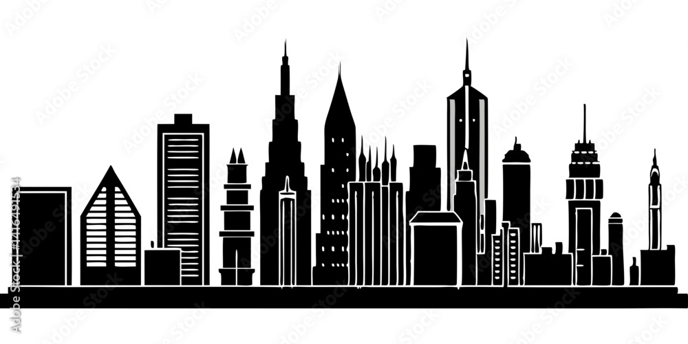 Fototapeta premium Silhouette of a Modern City Skyline at Night