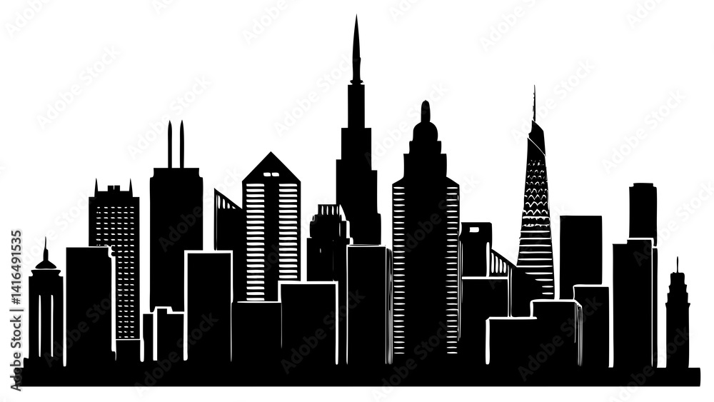 Fototapeta premium Silhouette of a Modern City Skyline at Night