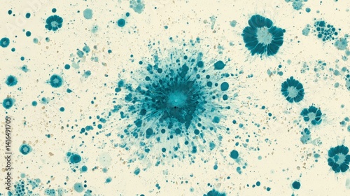 Abstract Teal Ink Splatter on Beige Background High-Resolution Texture