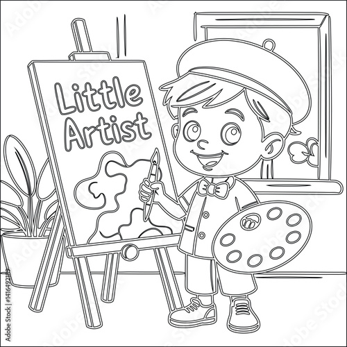 Adorable Little Artist Coloring Page  Child Painting at Easel