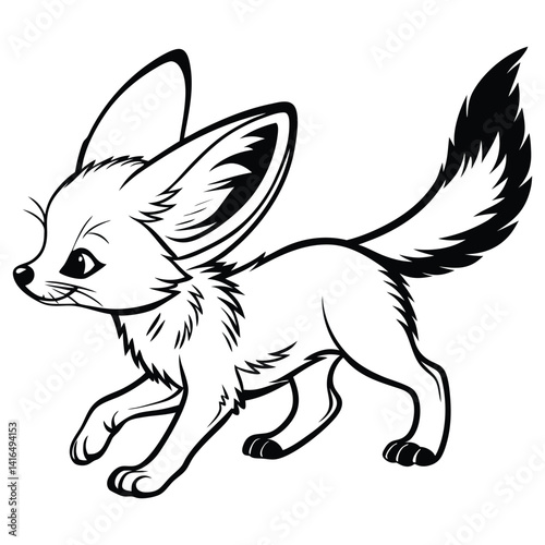 cute baby fenec fox black silhouette vector running 