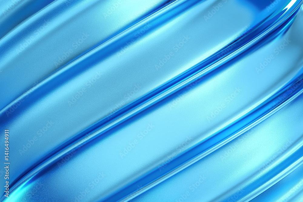 Futuristic blue metallic wave pattern with smooth curves and light reflections, creating modern flowing surface texture, 3d rendering