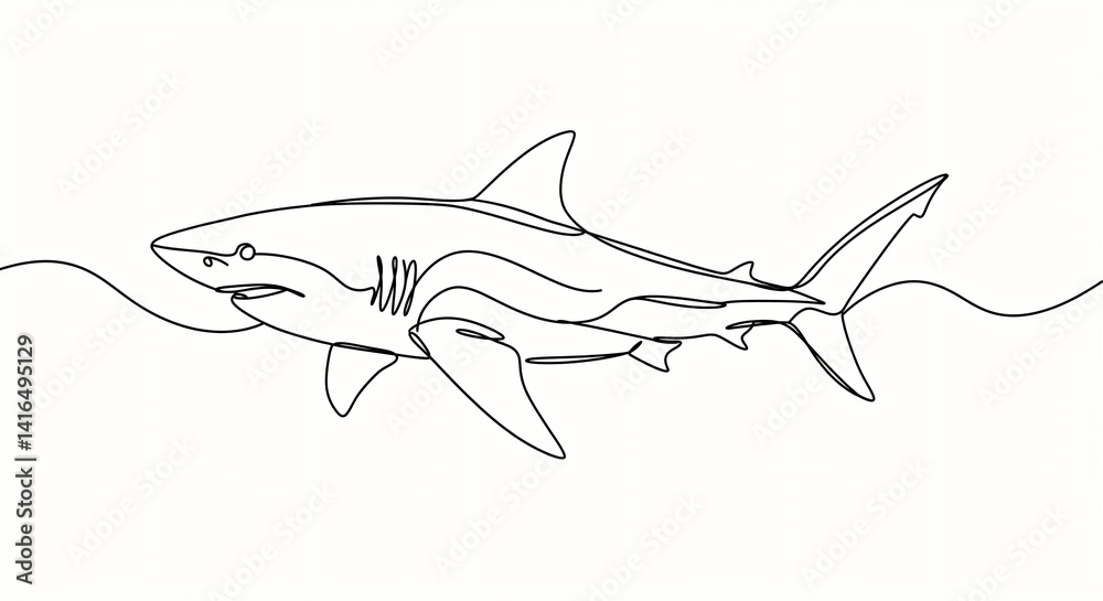 Fototapeta premium Shark Line Art Swimming Simple Continuous Stroke Design