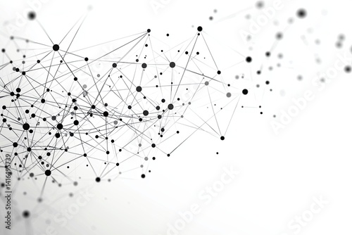 Abstract network of connected dots and lines on a light background, showcasing the concept of data flow, communication, and technology integration in modern design