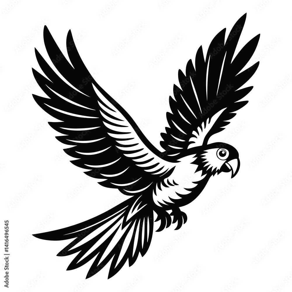 Obraz premium flying parrot bird silhouette vector illustration