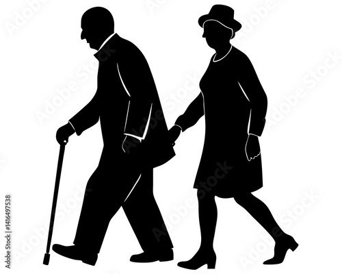 Grandparents vector silhouette illustration isolated on white background