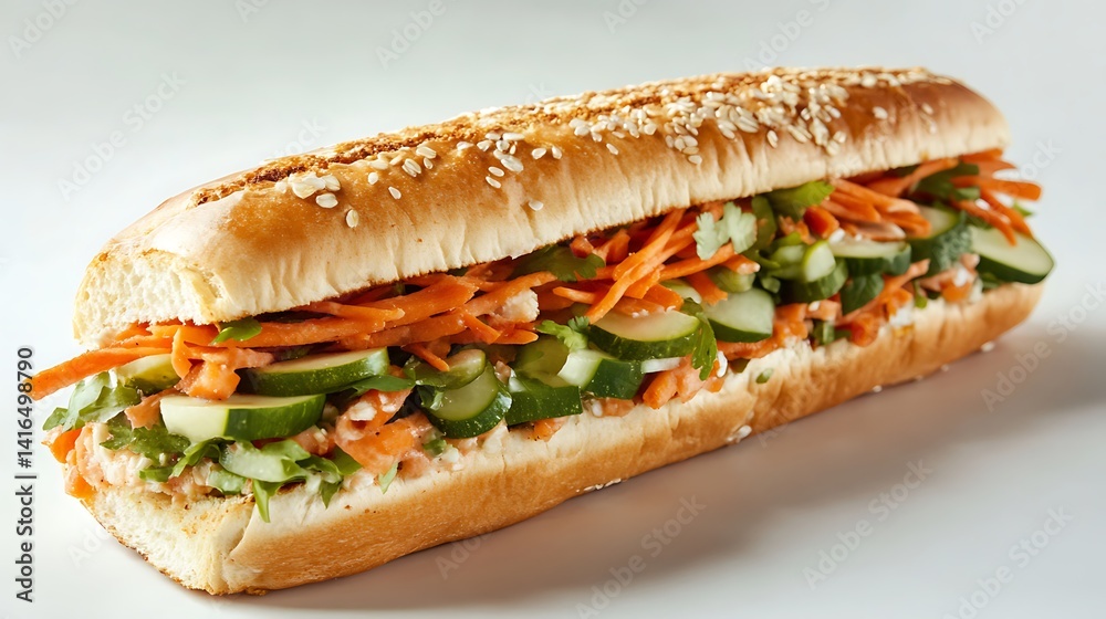 Fresh Vegetable Sandwich Captured in Bright, Crisp Studio Lighting