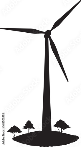 Wind Turbine Silhouette Black Vector