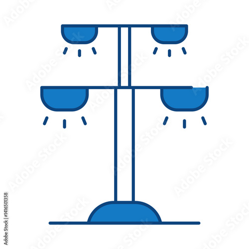 Street Light Blue Icon. Solar Energy, Solar Panel, Green Energy, Sun Energy, Solar Battery, Energy Saving, Solar House, Ecology, Electricity, Renewable Energies Editable Stroke Vector Illustration