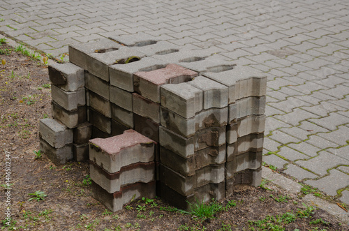 Repair of the sidewalk on the street with tiles