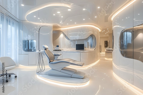Modern, minimalist dental clinic interior design.