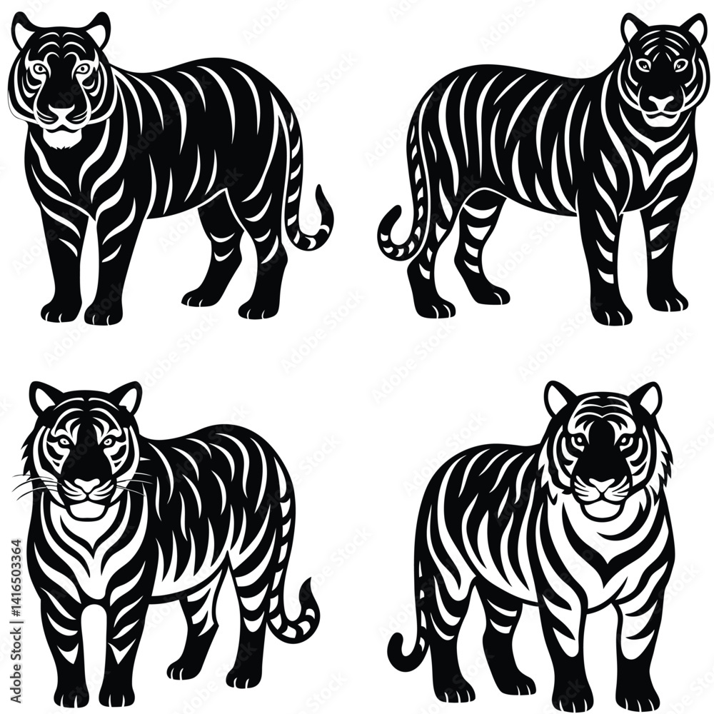 Obraz premium Tiger Vector Silhouetted Bundle Set Collection