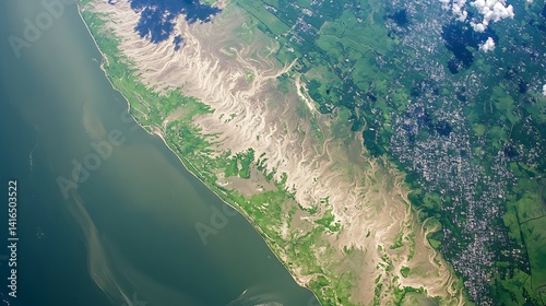 Aerial View of Coastal Landscape: River Meets Sea