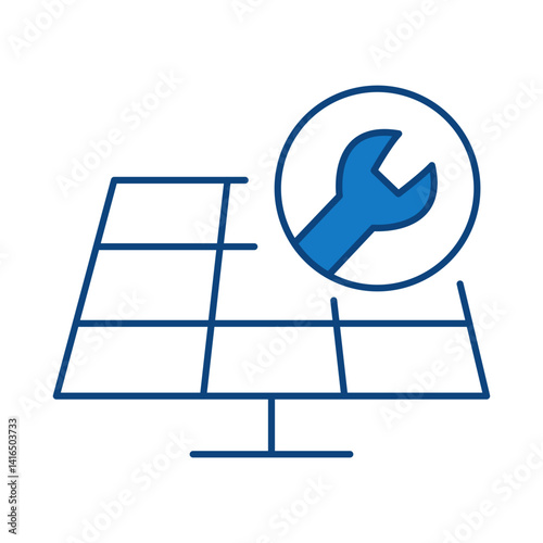 Solar Repair Blue Icon. Solar Energy, Solar Panel, Green Energy, Sun Energy, Solar Battery, Energy Saving, Solar House, Ecology, Electricity, Renewable Energies Editable Stroke Vector Illustration