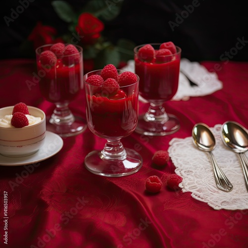Raspberry dessert in glass cups photo