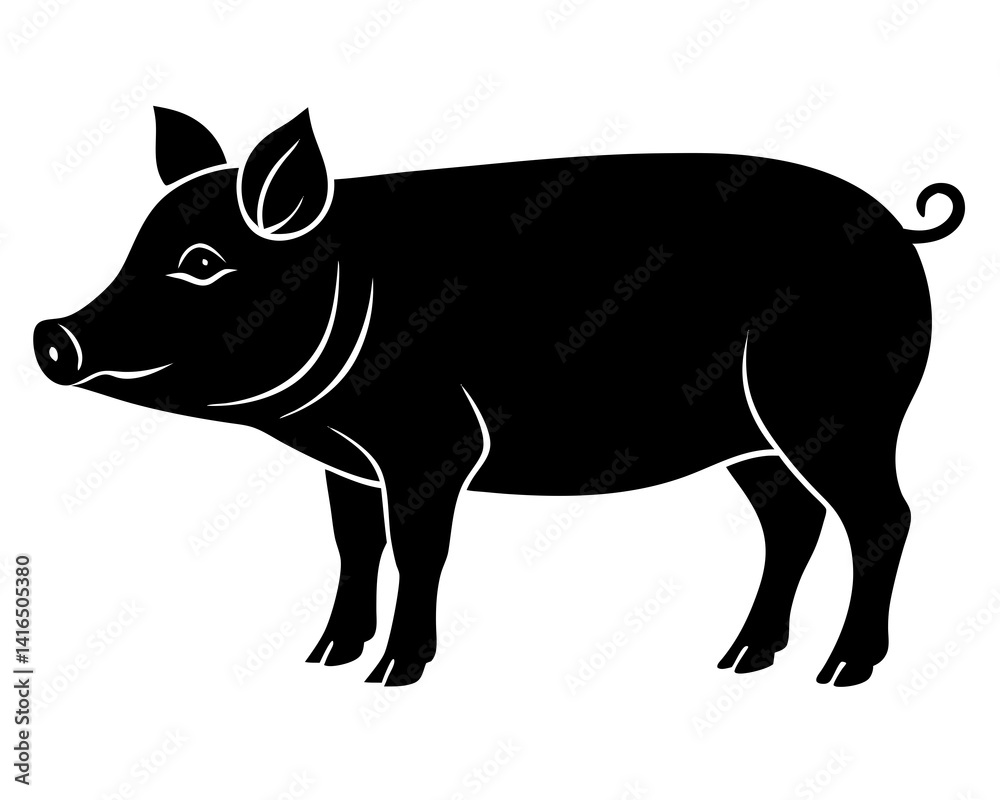 Pig vector silhouette illustration isolated on white background