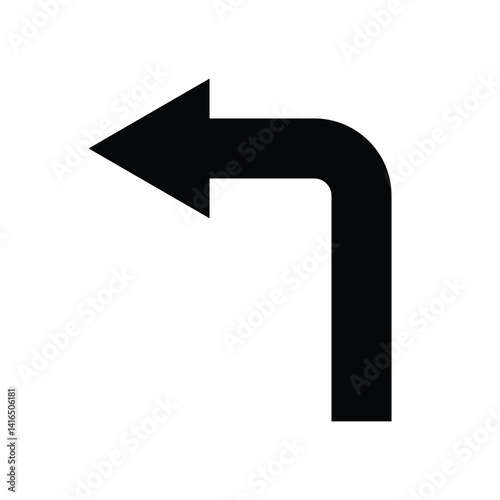 Corner left arrow. left direction traffic sign. navigation concept. angular bent arrow. curved shape and pointer. vector illustration