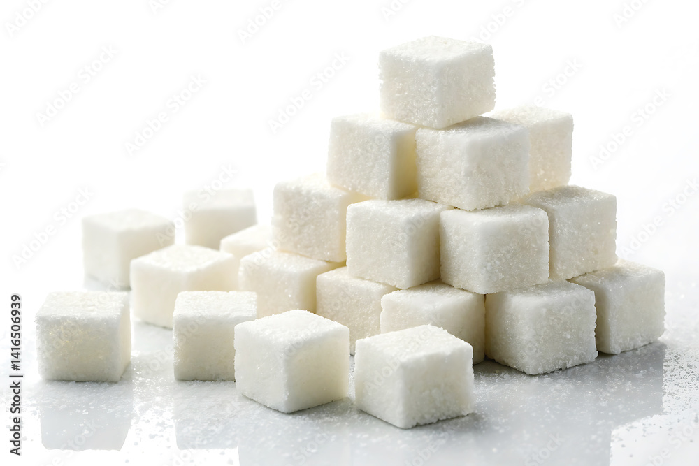 Minimalist High-Resolution Image of Sugar Cubes on White Background with Soft Lighting and Crystalline Texture Minimalist High-Resolution Image of Sugar Cubes on White Background with Soft Lighting and Crystalline Texture