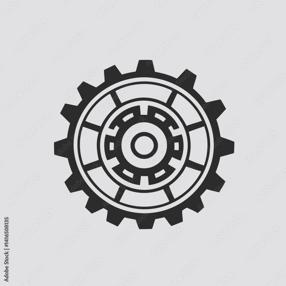 Flat Gear Settings Icon in Monochrome Vector Style Isolated for User Interface and Configuration Graphics Flat Gear Settings Icon in Monochrome Vector Style Isolated for User Interface and Configuration Graphics