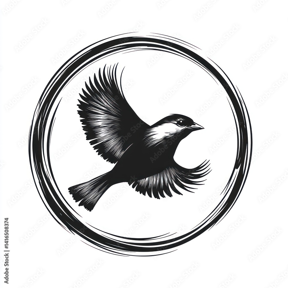 Naklejka premium Soaring Bird Ink Art