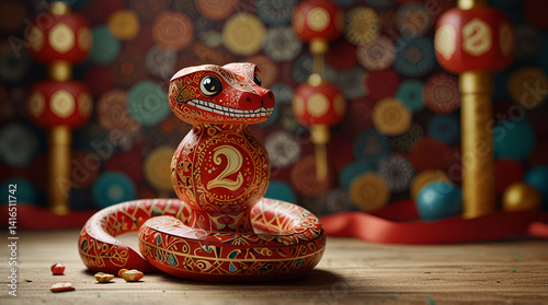A cute paper-cut snake mascot playing around 