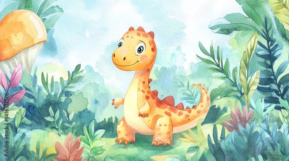 Obraz premium Cute dinosaur in a lush jungle (92)