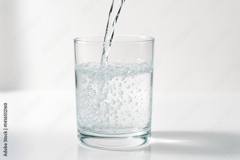 炭酸水を注ぐ瞬間を捉えたクリアなグラス 炭酸水を注ぐ瞬間を捉えたクリアなグラス