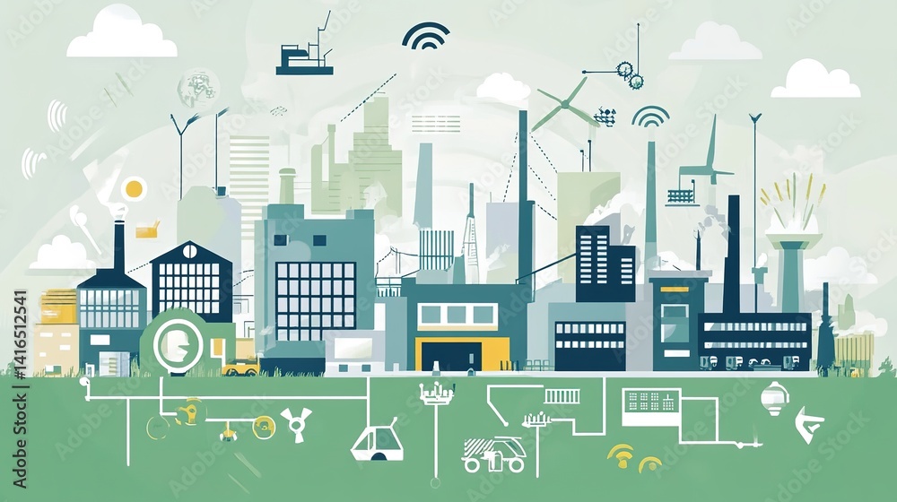 Obraz premium A manufacturing plant using green energy solutions for efficiency.