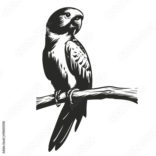 Detailed Parrot Sitting Calmly On Branch