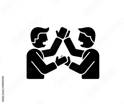 Two men arguing or debating vector icon in black color with white background. Two person confrontation.