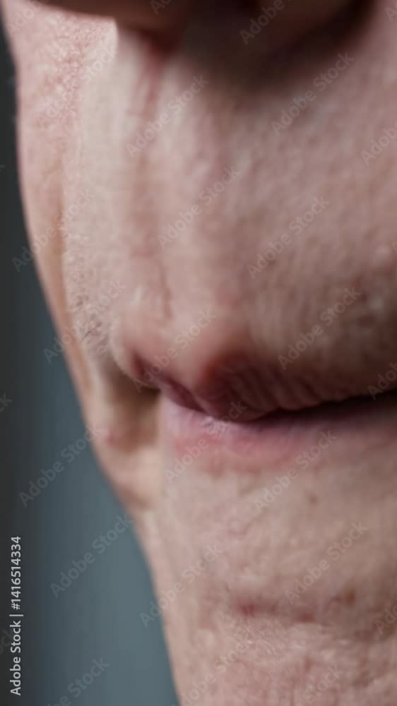 Close-up video shot of a person's lips, capturing texture and detail. The angle focuses on the mouth, emphasizing movement and expression.