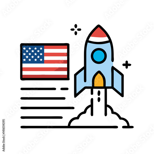 Rocket launch with USA flag and motion lines