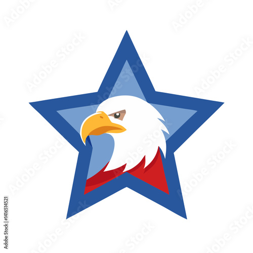 Bald eagle in blue star symbol of patriotism