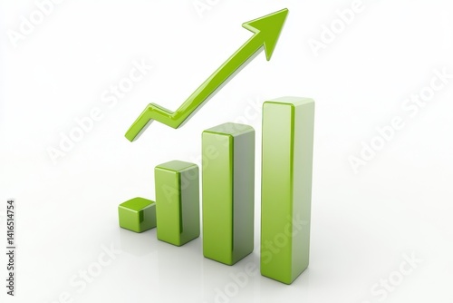 Green 3D Bar Chart with Zigzag Upward Arrow on White Background. Conceptual Image Representing Business Growth, Financial Success, Profit Increase, and Market Performance. Free Download Green 3D Bar Chart with Zigzag Upward Arrow on White Background. Conceptual Image Representing Business Growth, Financial Success, Profit Increase, and Market Performance. - GFXLoad