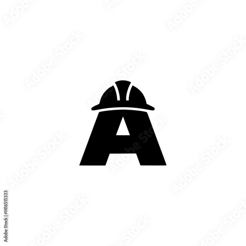 Letter A as Construction Worker Icon, Creative black letter A designed to resemble a construction worker wearing a hard hat, ideal for safety and industry branding.

