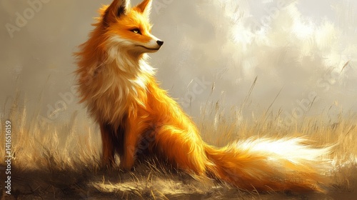 Captivatingillustration of a foxrendered in a painterly styleembracing warmhues and texturaldepth evoking a sense ofwildandsereneenvironment photo