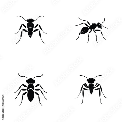 Ant black silhouette of simple minimal vector