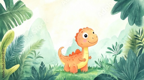 Cute dinosaur in a lush jungle (209)