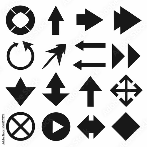 various black arrows set nine vector illustration
