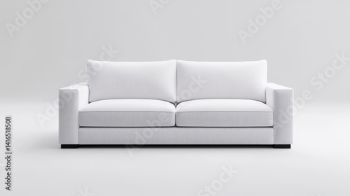 Modern, simple, white sofa.  Clean lines, comfortable cushions.  Perfect for any living room