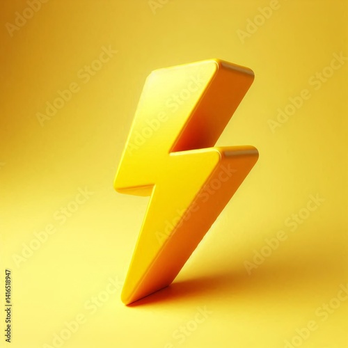 3D Render of a Yellow Thunderbolt Icon