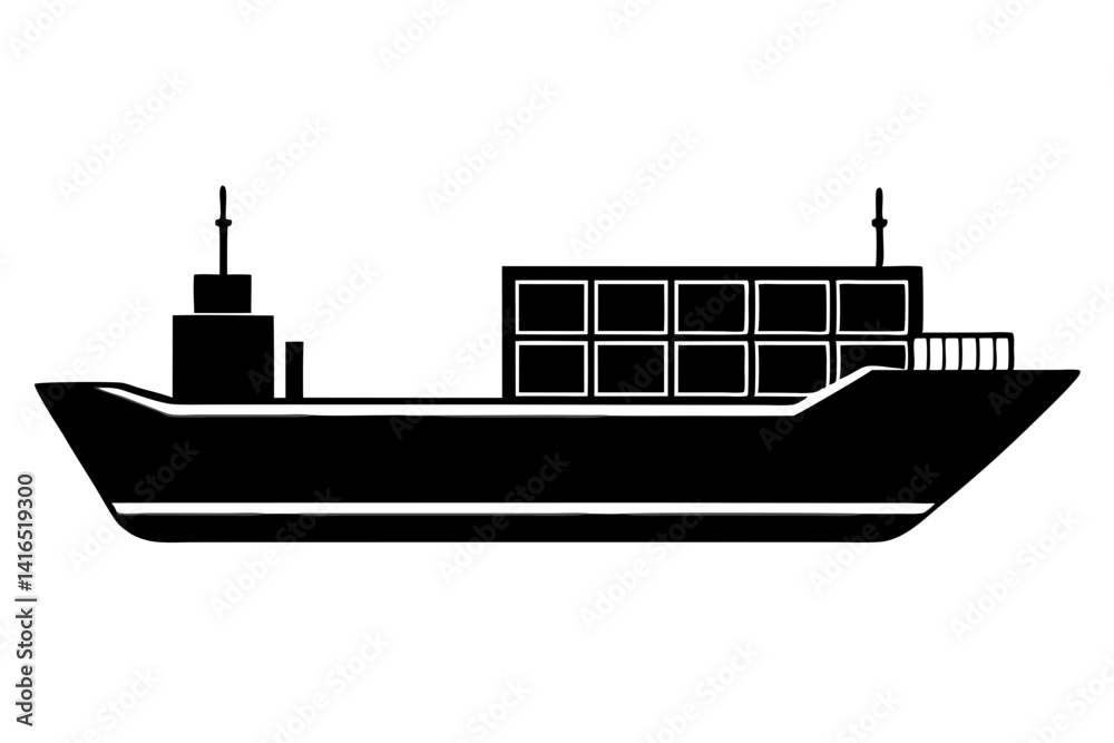 Obraz premium Cargo ship vector silhouette illustration isolated on white background