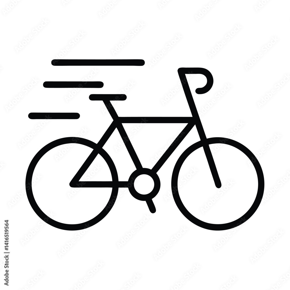 Fototapeta premium Black Bicycle Speed Icon Outline with Motion Lines On Transparent Background