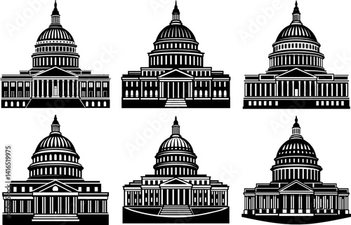 Set of united states capitol hill building silhouette vector illustration