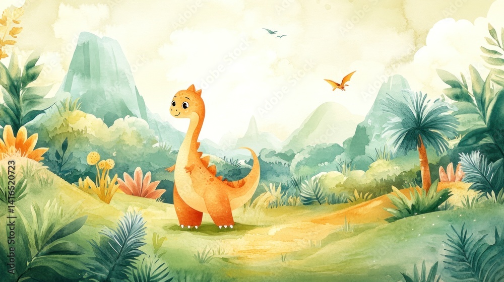 Cute dinosaur in a lush prehistoric landscape (3)