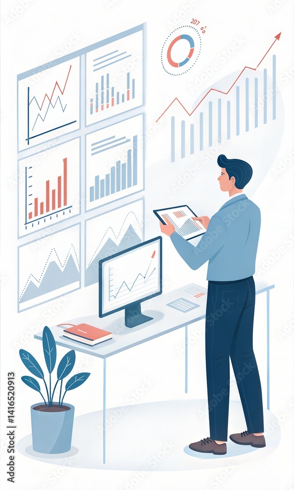 Fototapeta premium Businessman Analyzing Financial Growth with Digital Graphics 